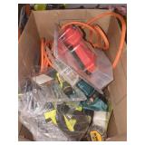 Box Lot, Extension Cord, Ryobi Tool Belt,