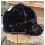 Vintage velvet riding helmet and helmet holder