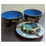 Chinese Cloisonne Rice Bowls & Ash Trays