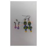 Possibly Sterling Silver & Glass Bead Earrings