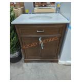 Teak Bathroom Vanity w/  White Marble Top
