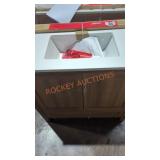 35 in by 36 in brown vanity with white top