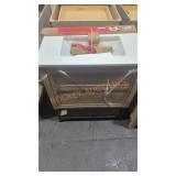 19in by 30in by 34in brown vanity with white