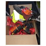 Box Lot Small Tools, Gloves, Safety Vest,