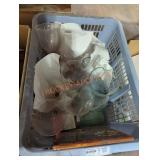 Glass Pitcher & Cups Basket Lot