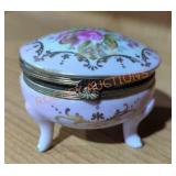 Vintage Pink Footed Trinket Box