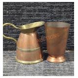 Vintage Copper and brass pitcher and cup
