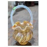 Fenton glass amber basket signed