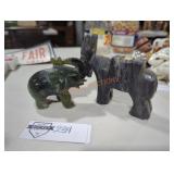 Carved Green Stone Elephant & Donkey Figurines