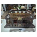 Vintage Wooden Castle Liquor Decanter Chest