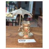Vintage MCM Brass Frog with Umbrella