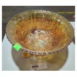 Orange Carnival Glass Imperial Footed Bowl