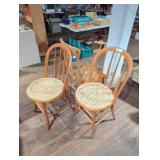 Three Vintage Woven-Seat Dining Chairs