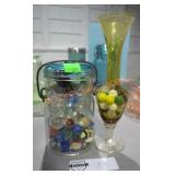 Vintage Blue Jar & Vase with Marbles