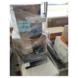 Microwave, base cabinet, construction fan,