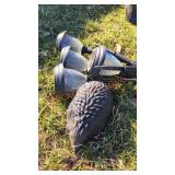 Solar garden lights and metal hedgehog