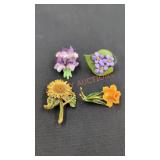 4 Floral Brooches