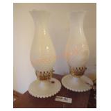 Pair of Milk Glass Oil Lamps