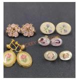 5 Pairs of Floral Themed Costume Earrings
