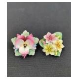 Pair of Vintage Scruples Fine Bone China Brooches