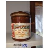 vintage mini mustard crock has chip