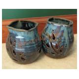 Two Pottery Candle Holders