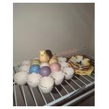 egg dish and floral pansies dishes