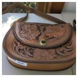 Hand tooled vintage leather bag