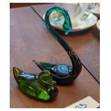 Green Glass Duck & Swan