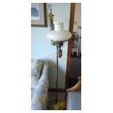 Brass Floor Lamp w Milk Glass Shade