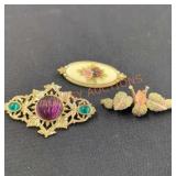 3 Vintage Gold Toned Brooches