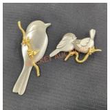 Pair of Shields Pewter Stamped Bird Brooches