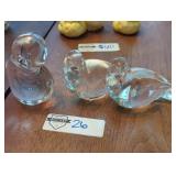 Three Clear Glass Bird Paperweights