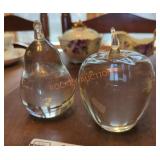 Clear Glass Apple & Pear Paperweights