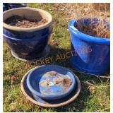 blue pottery planters