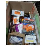 Box Lot Assorted Items, Lights, Command Strips,