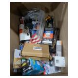 Box Lot Assorted Items, Faucets, Velcro, Nails,