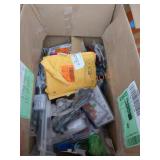 Box Lot Home Items, Locks, Husky Caliper, Lights