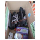 Box Lot Home Items, Sponges, Tool Bags, Light