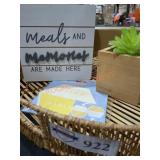 Woven Metal Serving Tray Lot, Towel Rack, Decor