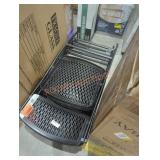 3 black plastic chairs