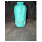 Tall Teal Blue Ceramic Vase, Rippled Surface