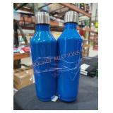2 blue stainless steel bottles
