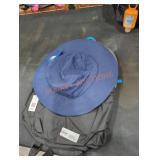 Black backpack and blue hat
