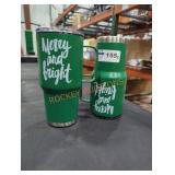 2 green merry and bright mugs