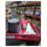 Tray full of cups and clip and decorations