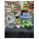 Bucket of fake plants