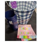 Fabric Basket, Plastic Tumblers and Party Napkins