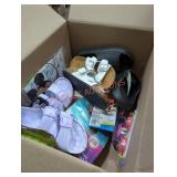 Box lot of sandles and swim items