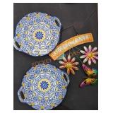 (2)Decorative Ceramic Plate, Metal Welcome Sign